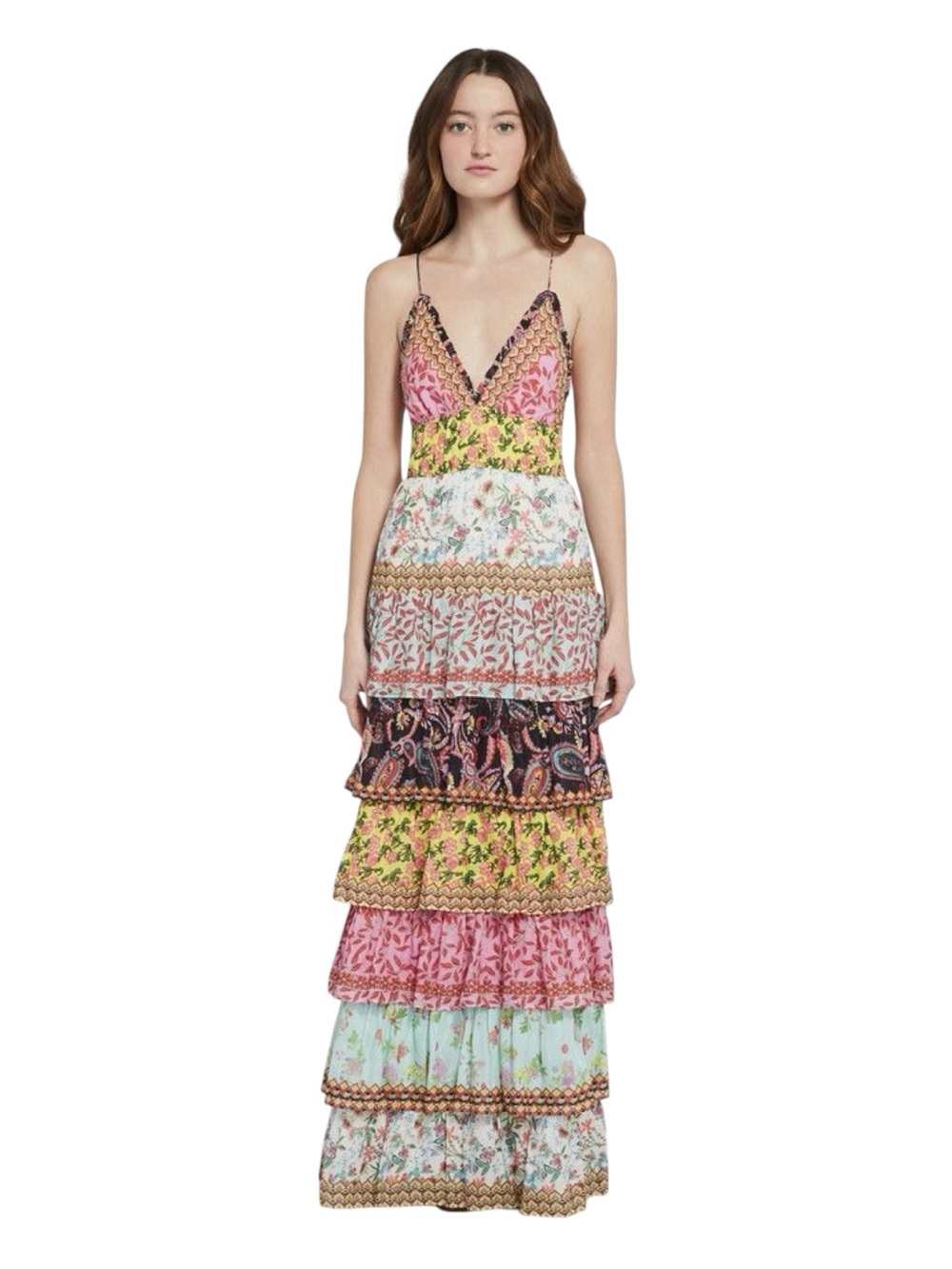 ALICE + OLIVIA BY STACEY BENDET Imogene Mixed Print Tiered Ruffle Maxi Dress